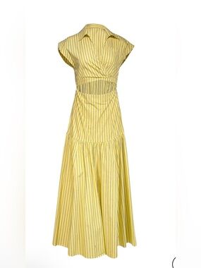 Derek Lam 10 Crosby Yellow Striped Cutout Maxi Dress
